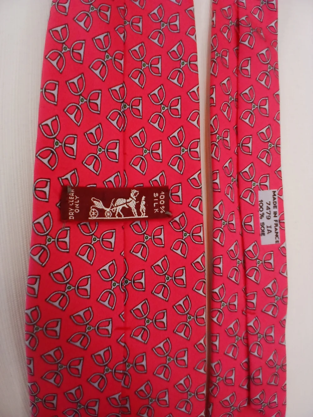 Vintage Hermes Paris #7479 IA Red Stirrups Equestrian,Silk Tie France.